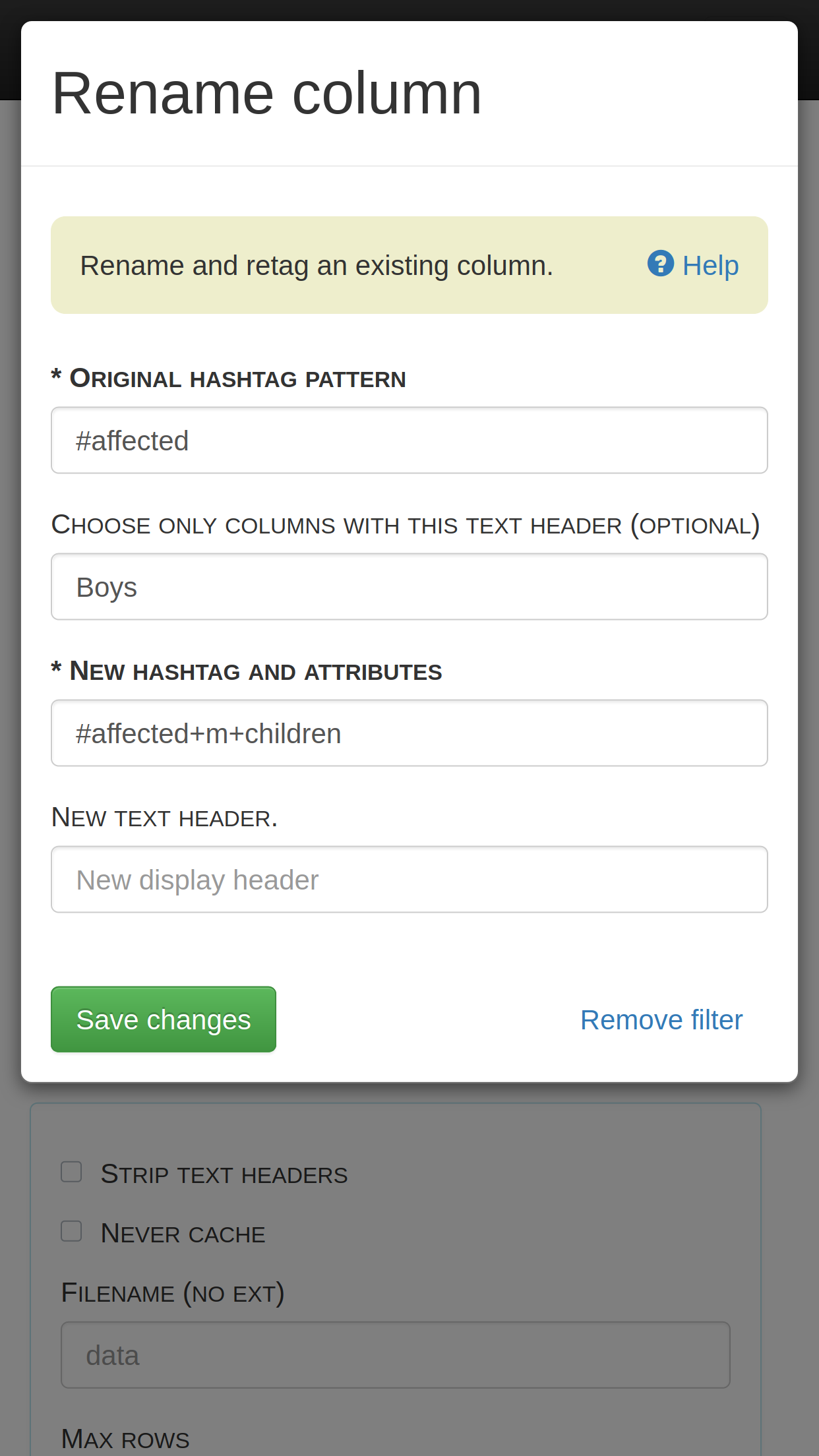 Rename column filter form