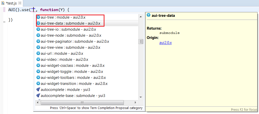 YUI submodules completion