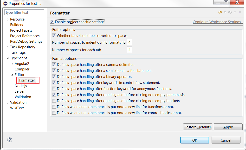 TypeScript Formatter Preferences