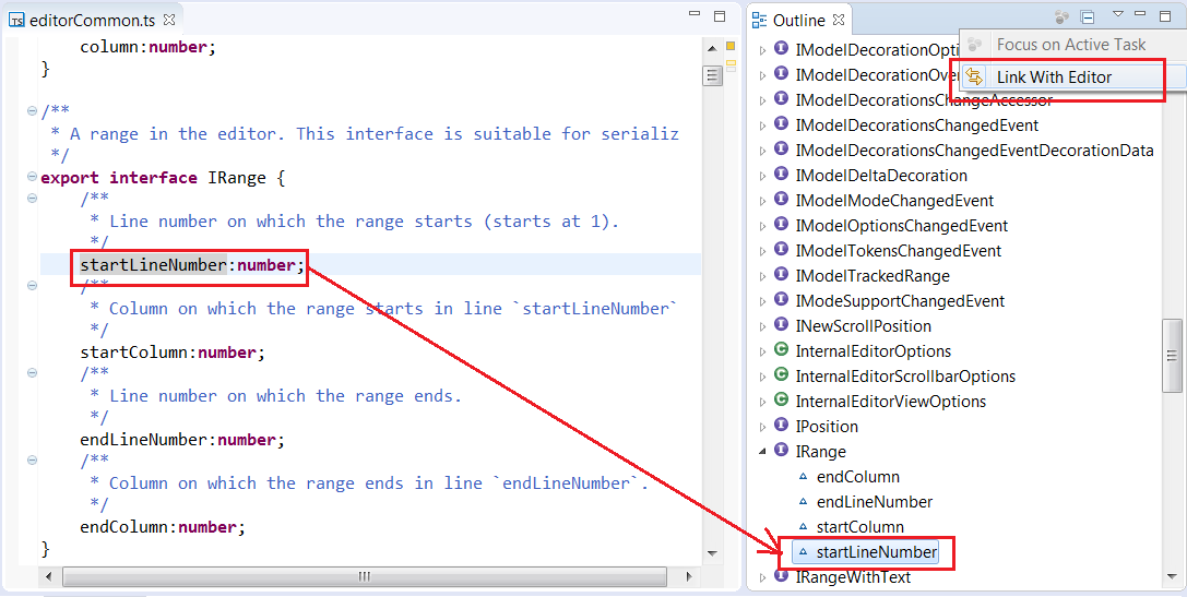 TypeScript Outline Link With Editor