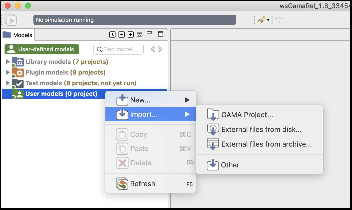 The Import... command in the contextual menu from User models