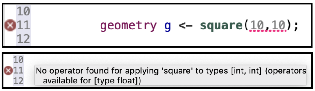 Semantic error in the number of operands in the square operator.